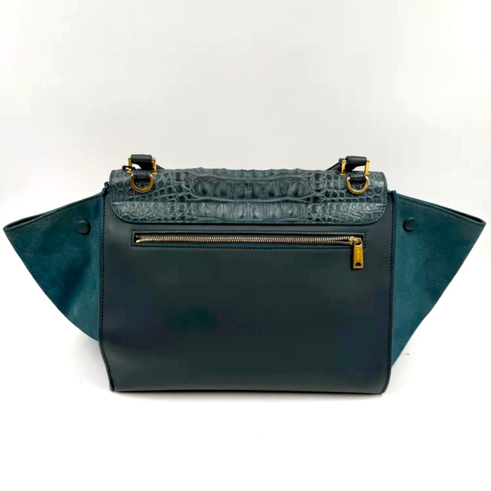💎RARE GEM💎 Genuine CELINE Croc Embossed Trapèze Bag - RARE TEAL COLOR‼️ - Picture 4 of 15